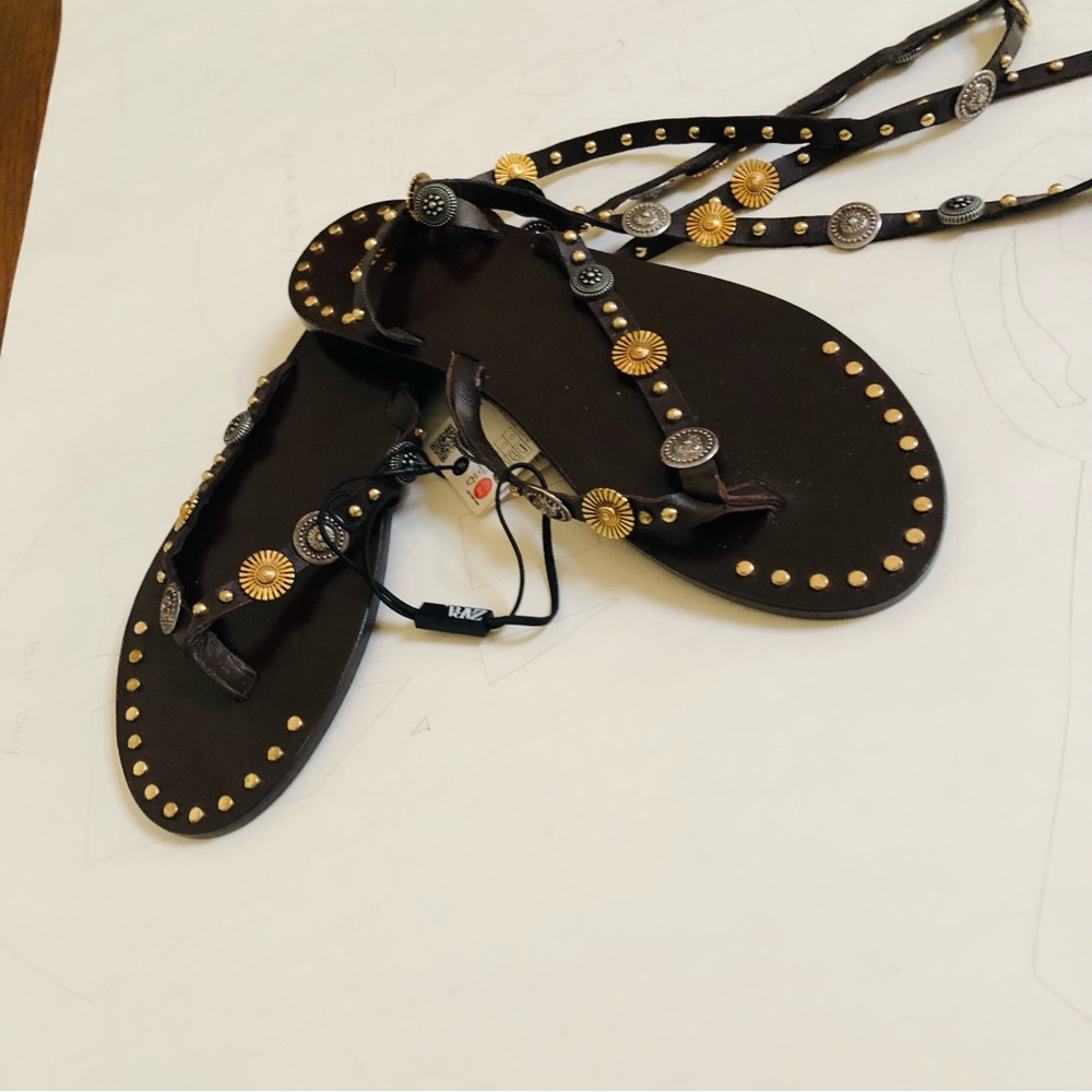 Zara Strappy Flat Studded Sandals - Picture 2 of 6